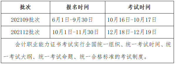 会计职业能力证书报名时间、考试时间及考试形式
